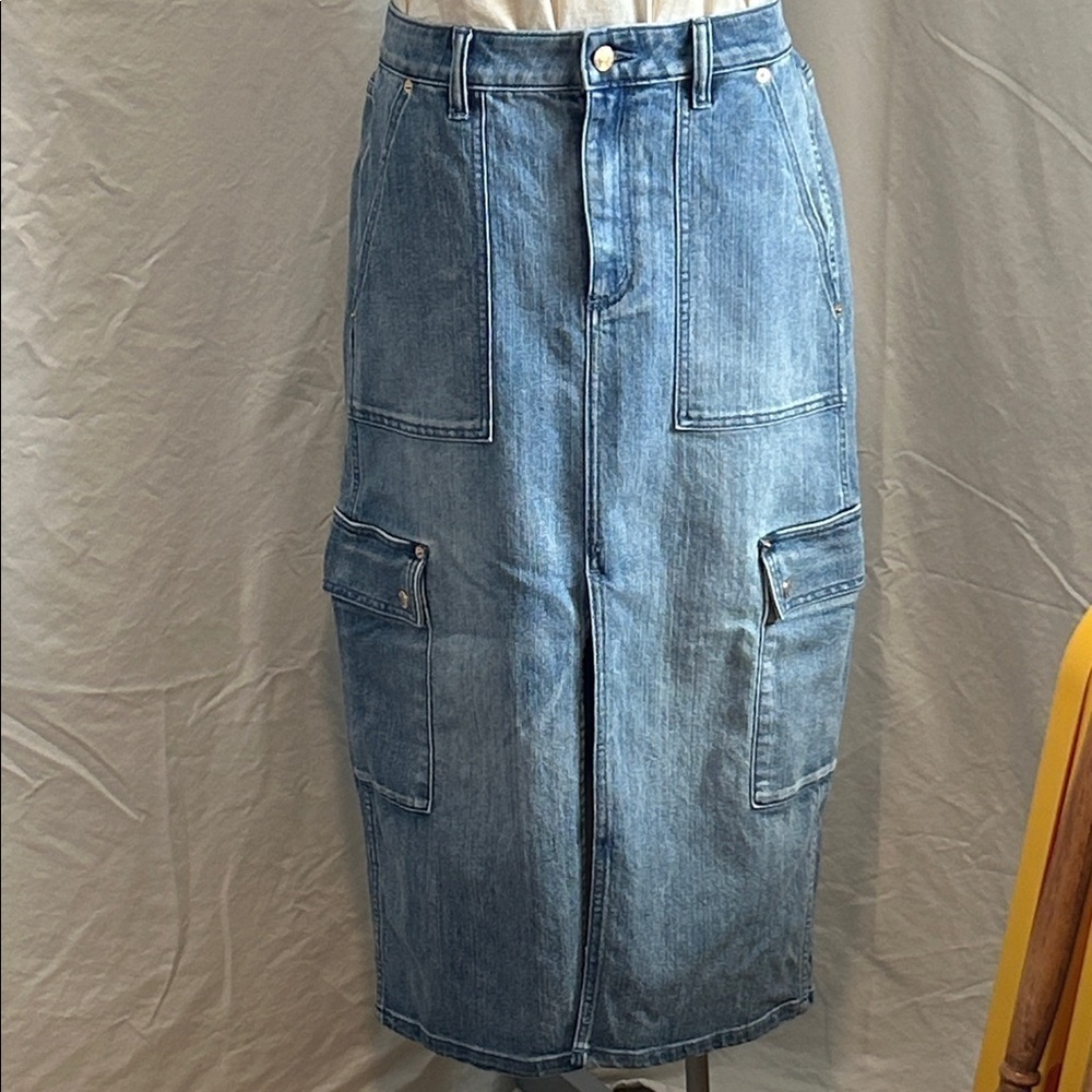 MICHAEL KORS WOMENS CARGO BLUE DENIM MIDI SKIRT SZ 6